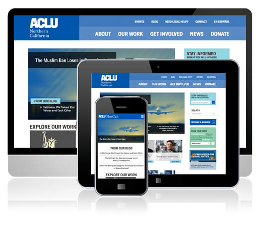 ACLU of Northern California Brand Refresh applied to website
